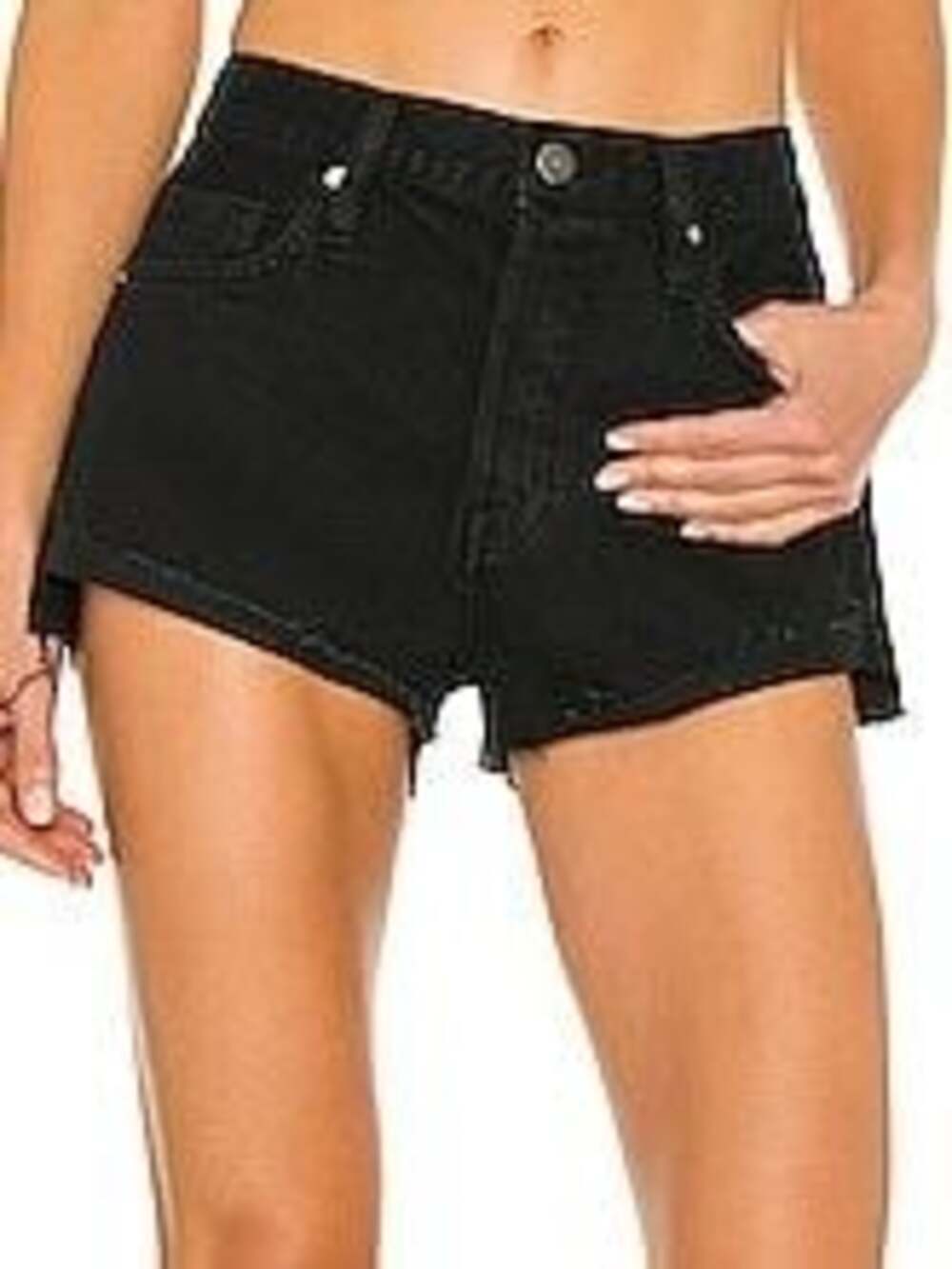 FRAME Front Cuff Frayed Cut-Off Jean Shorts in Adrift Black 27